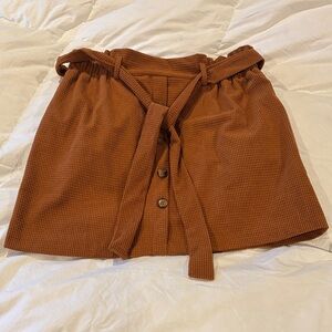 Women’s Waffle Knit Button-Front Belted Skirt - Brown